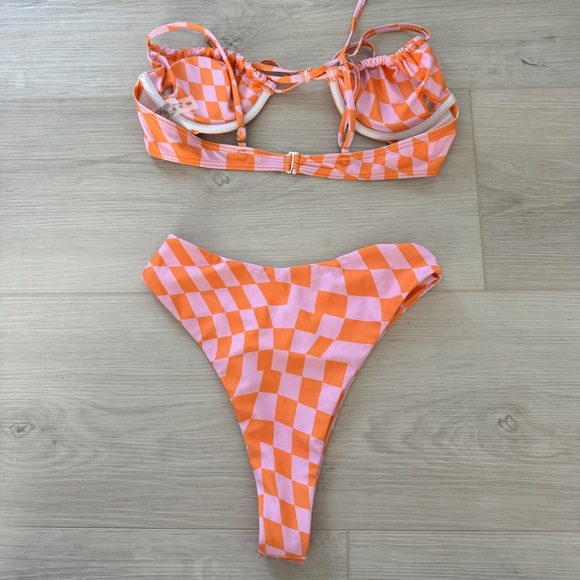 Aurelle Geometric Two Piece Swim Suit Bikini Front Tie Top V Front Bottom XS - Picture 5 of 6